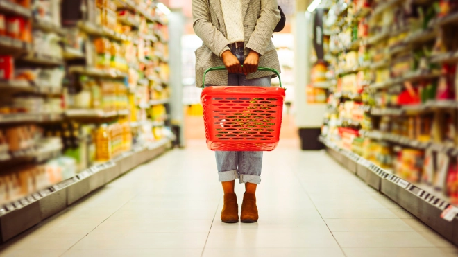 Supermarket shopper with basket