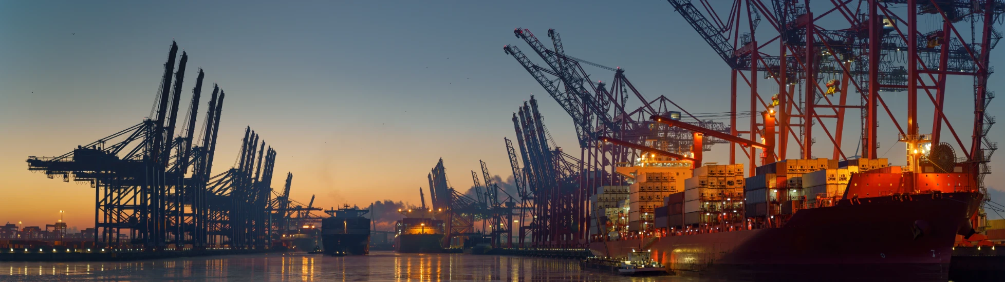 container terminal in the port of Hamburg in the morning