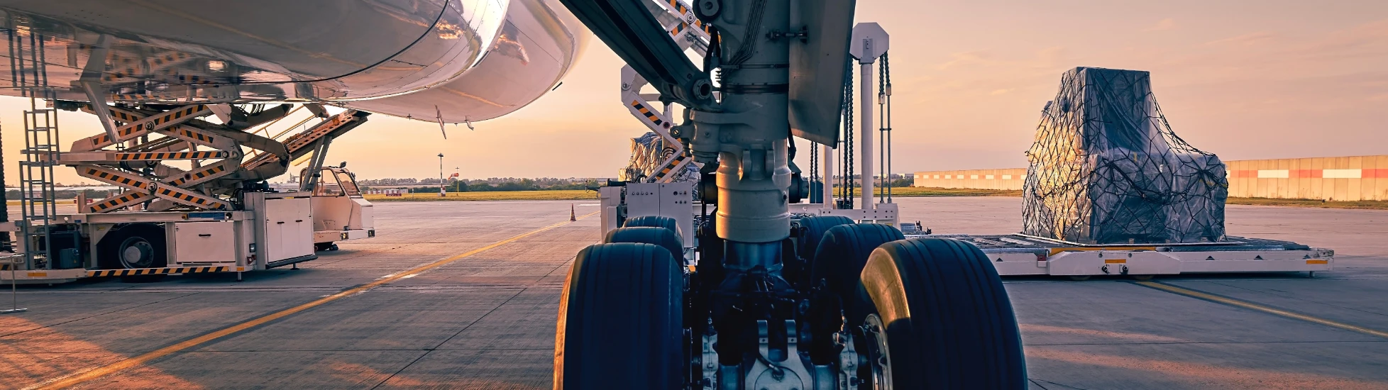 Landing gear of a large airplane on the runway