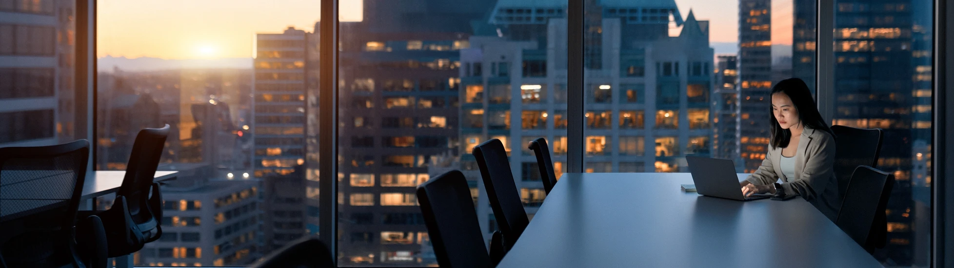 Woman working from desk in the evening
