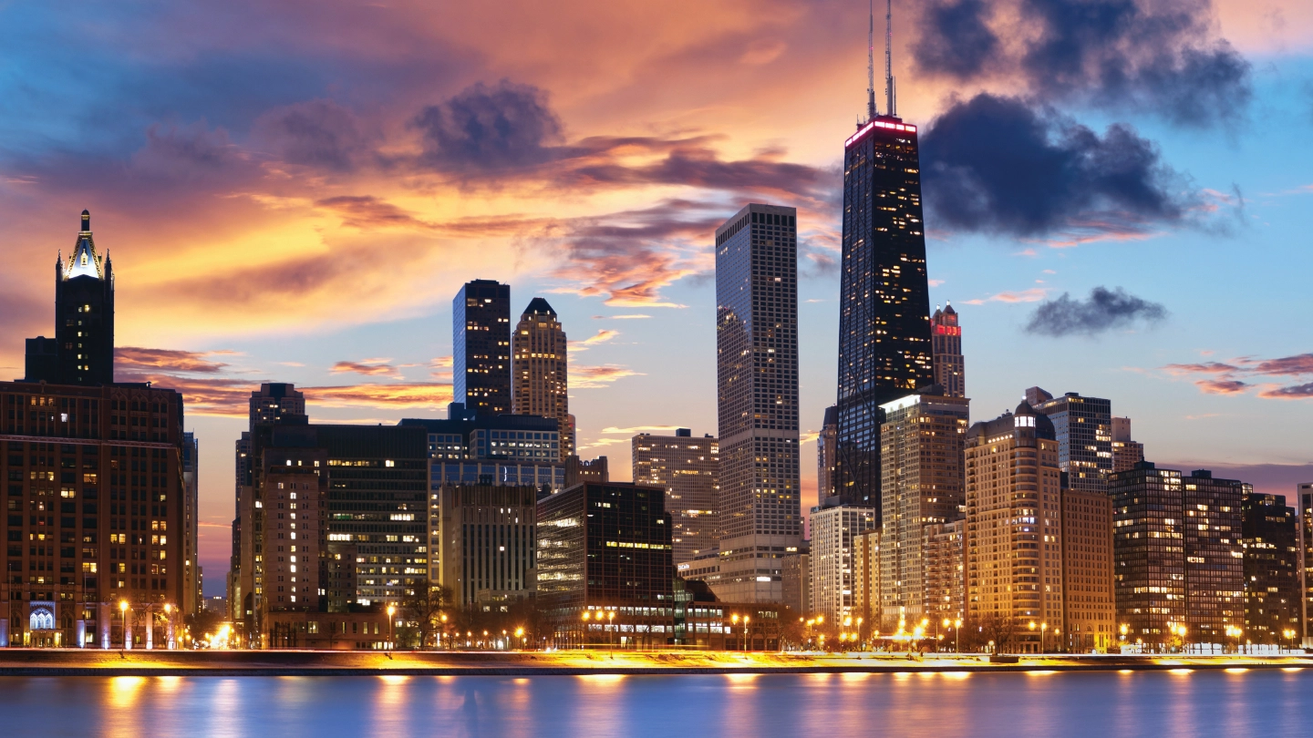 Chicago skyline at sunset image