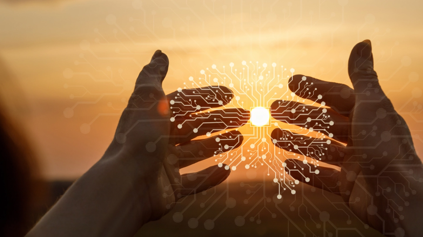 Hands technology sunset image