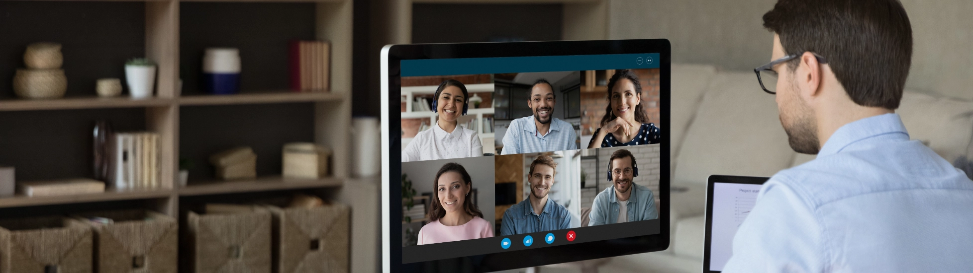 man participating in a video conference