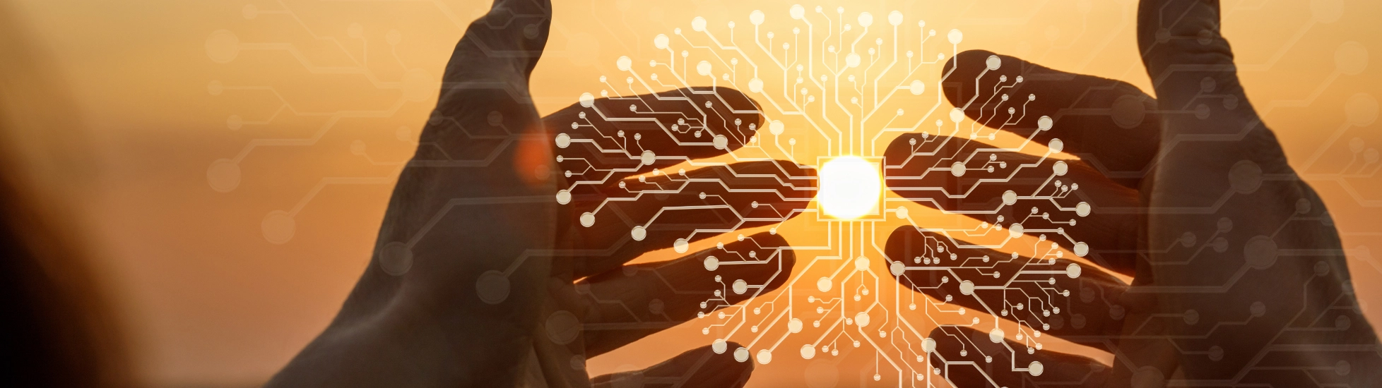 Hands technology sunset